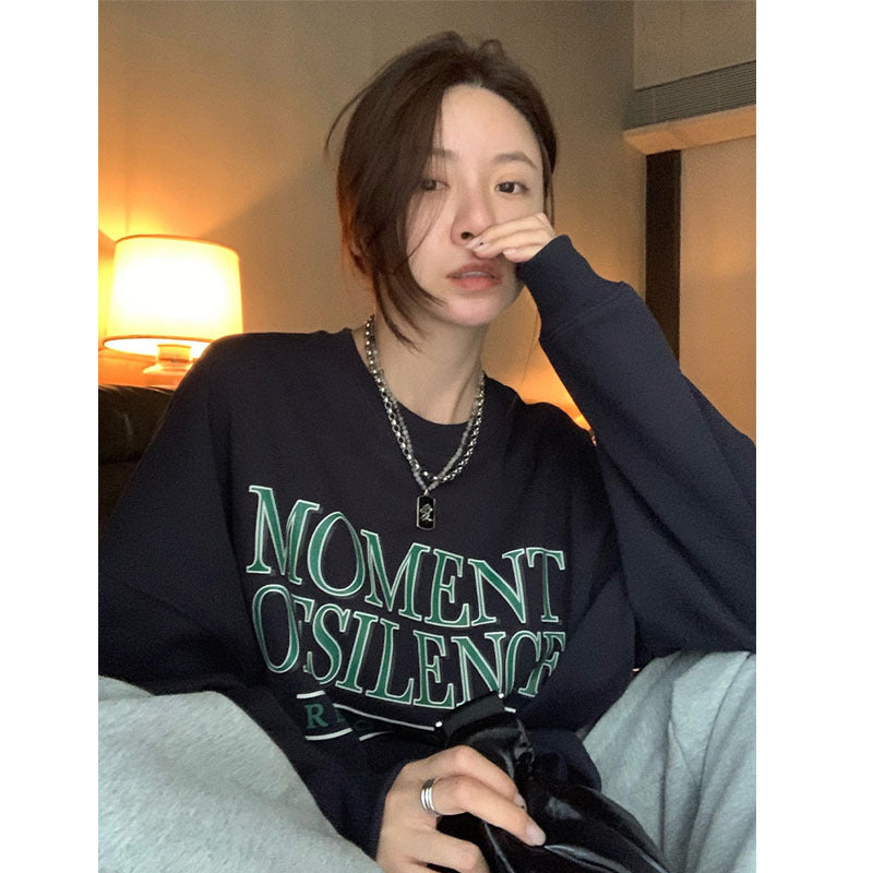Dame Forårs- og Efterårsløs Sweater Afslappet Løs Rund Hals