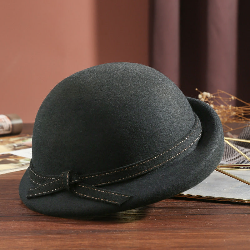 Pure Wool Felt Hat Elegant Shaped Bow British Felt Cap