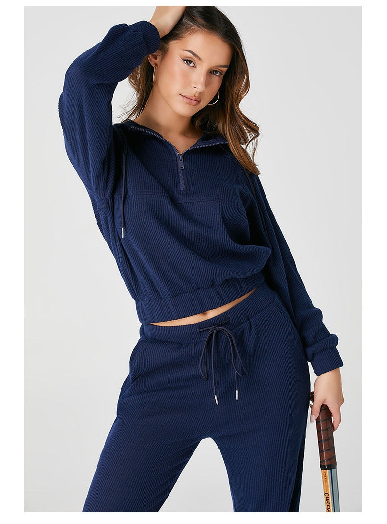 Sports Autumn And Winter Trousers Two-piece Solid Color Casual Sportswear