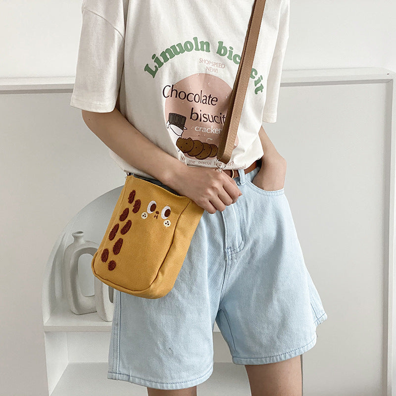 Yeyu Small Peanut Messenger Cartoon Canvas Casual Small Square Adjustable Mobile Phone Bag
