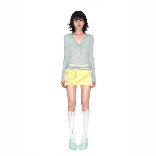 Handmade Three-dimensional Lace Vortex Lemon Yellow Mercerizing Satin Surface Skirt