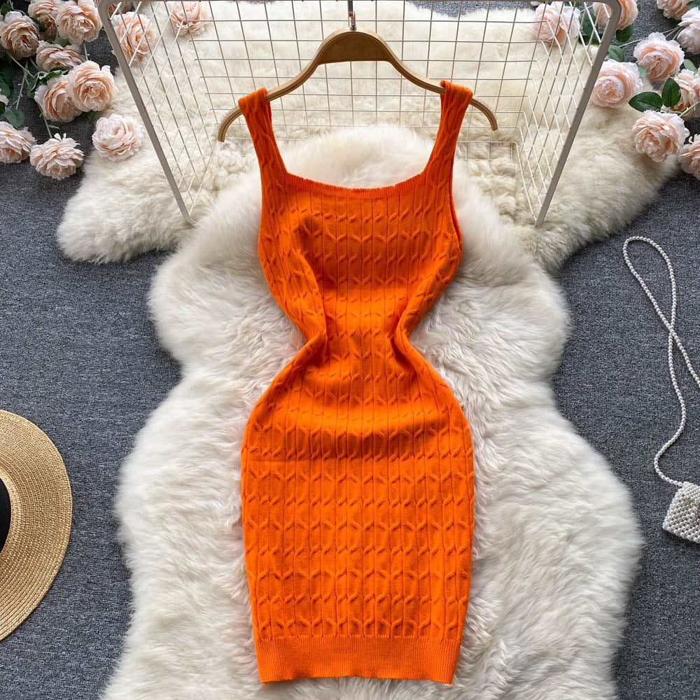 Versatile Cable-Knit Slip-Neck Sweater Body-Con Dress That Slims The