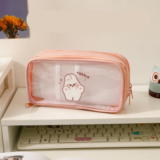 Cute Transparent Pencil Case Student Cartoon Stationery Bag
