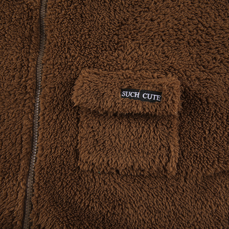 Double Sided Fleece Short Loose Fur Coat Outside