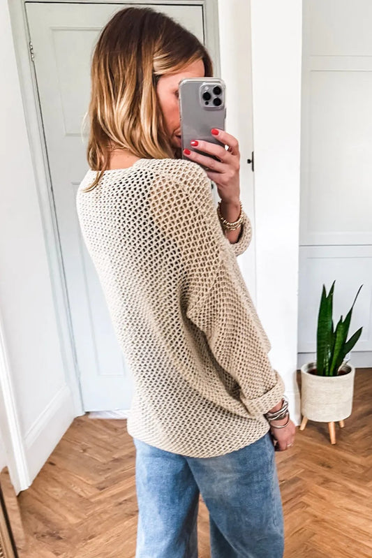 Røggrå Hæklet Huller Jumper Top Sweater