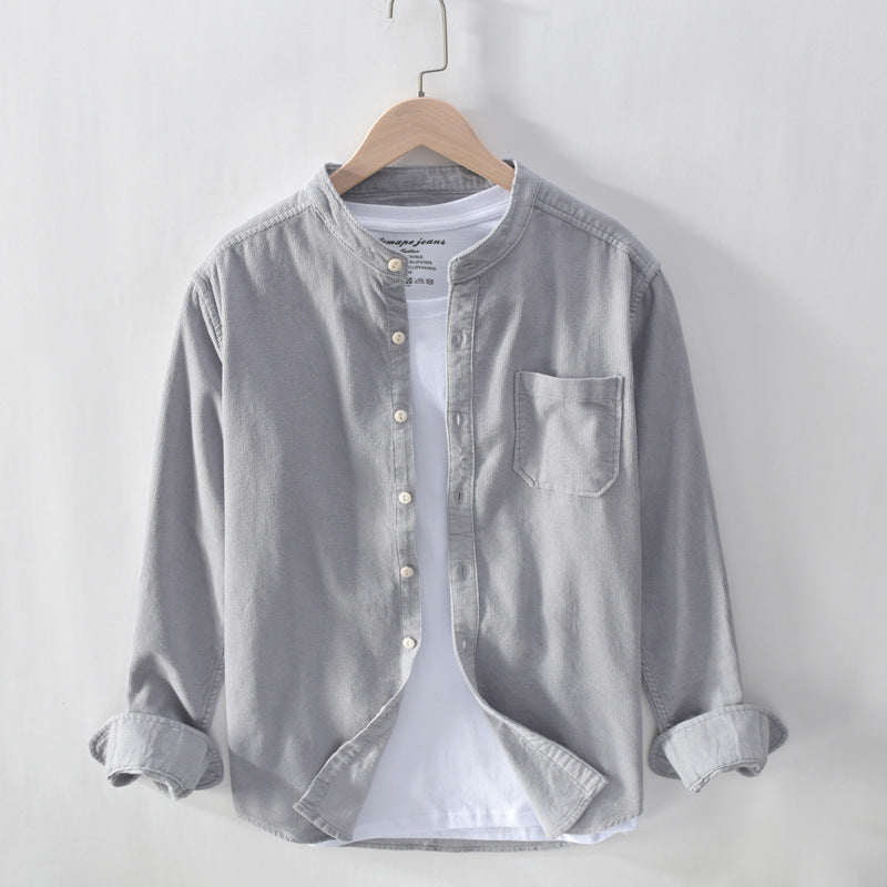 Men's Corduroy Shirt Stand Collar Long Sleeve Shirt
