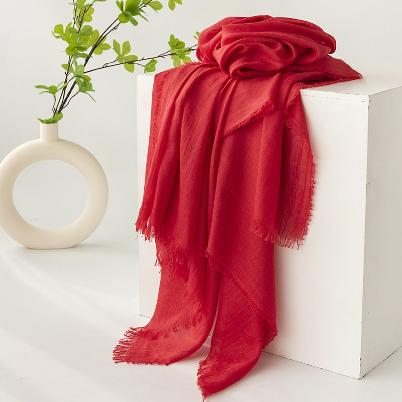 Strict Selection Summer Cotton And Linen Scarf Solid Color Simple Sun Protection