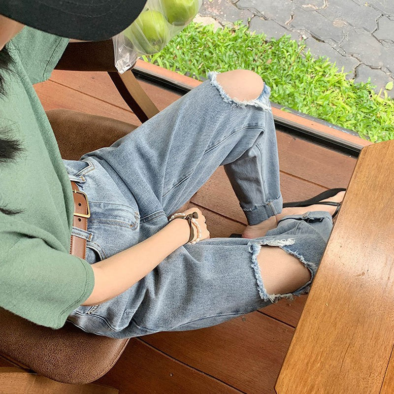 Ripped Pants Loose Bf Dad High Waist
