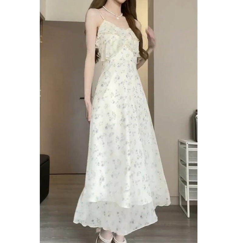 White Chiffon Flower Strap Dress