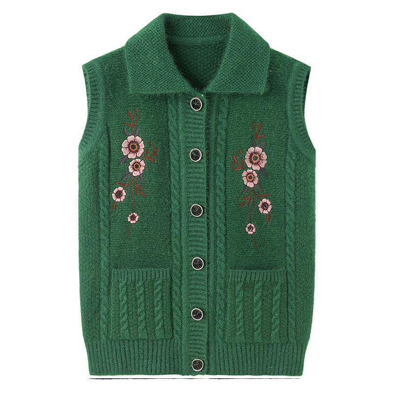 Waistcoat Embroidered Elderly Winter Vest Lapel