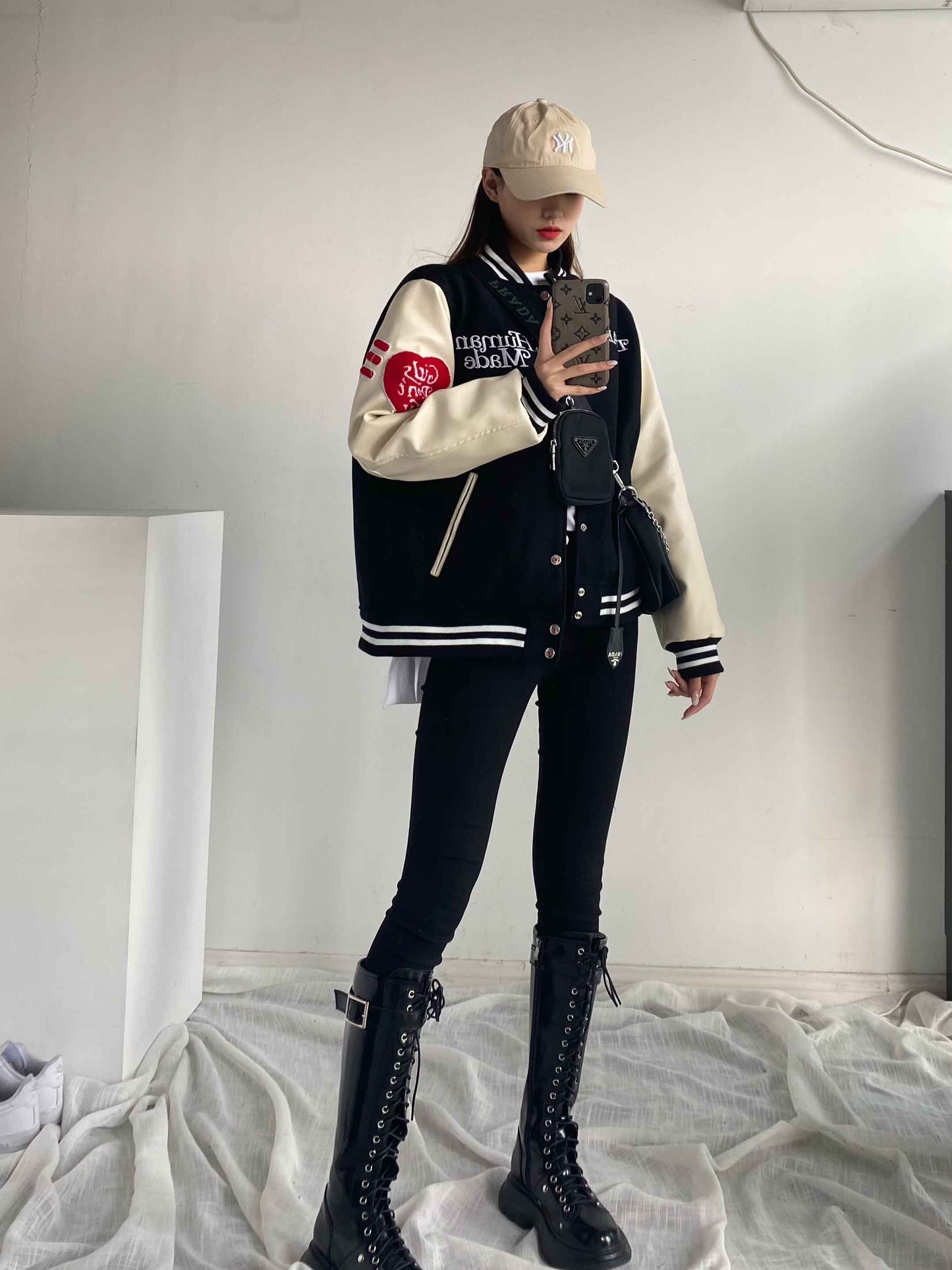 Fashion Cotton Love Leather Sleeve Baseball Uniform