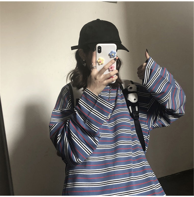 Striped Versatile Retro Underlay Outerwear Top