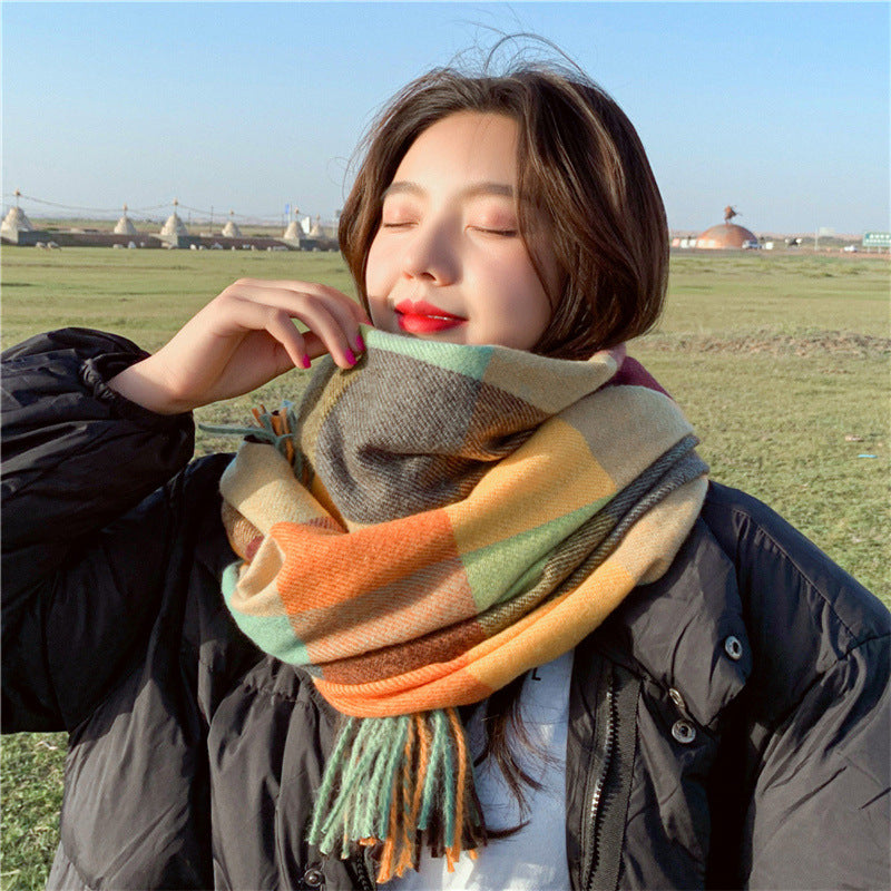 Imitated Wool All-match Double-sided Autumn And Winter Thickened Warm Scarf