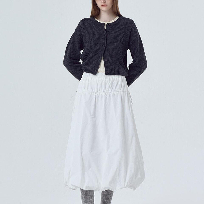 Women's Long Sleeve Round Neck Button Solid Color Sweater