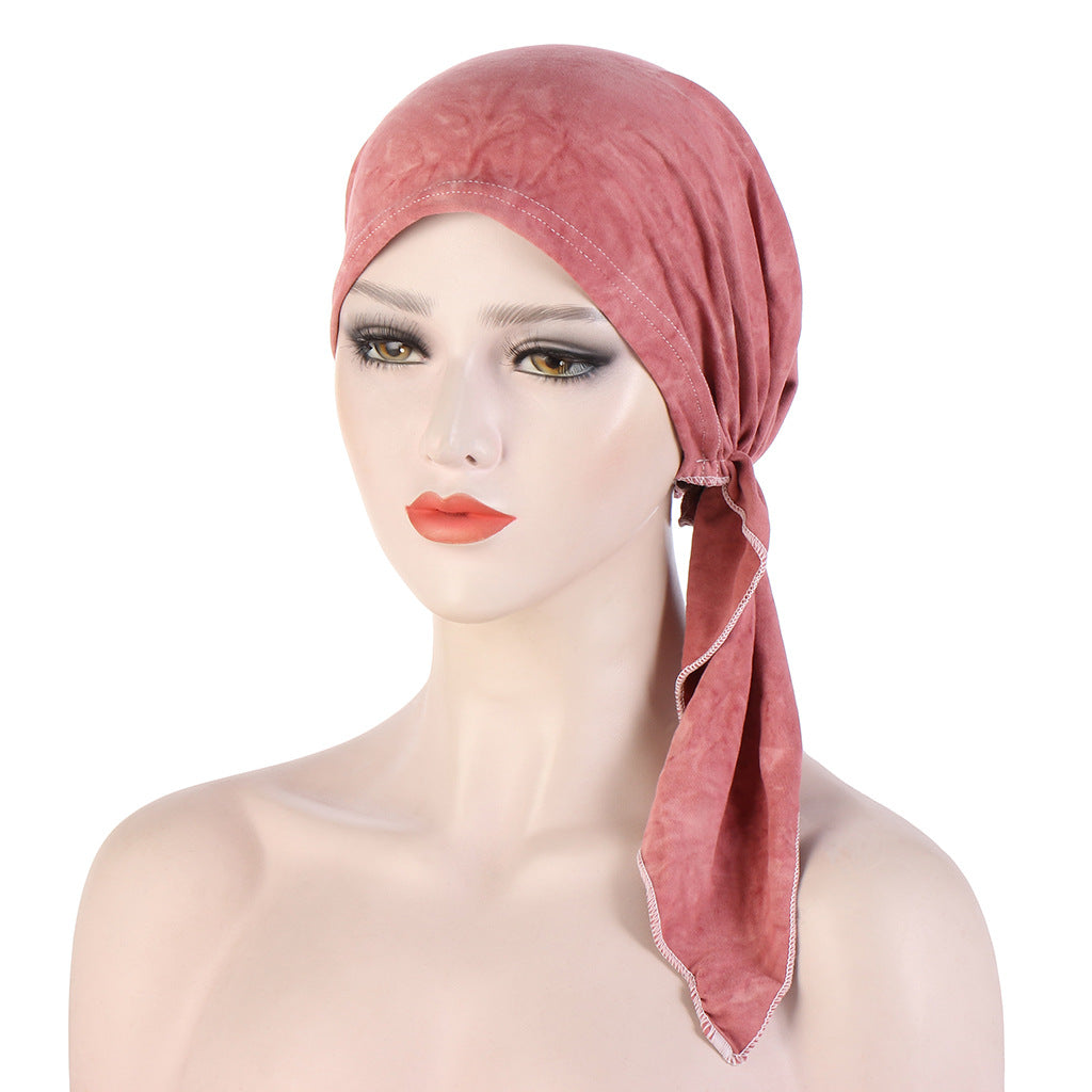 Curved Floral Fabric Two-tail Tie-dye Headscarf