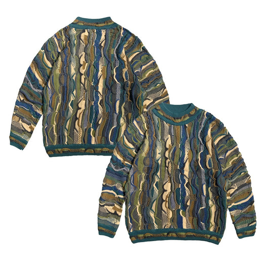 Tung Industri Bitter Agurk Mønster Jacquard Tredimensionel Bølge Retro Pullover Sweater Mænd