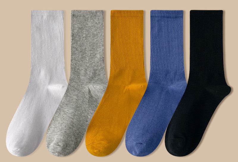 Solid Color Women's Mid Tube Socks Pure Cotton Tide Black