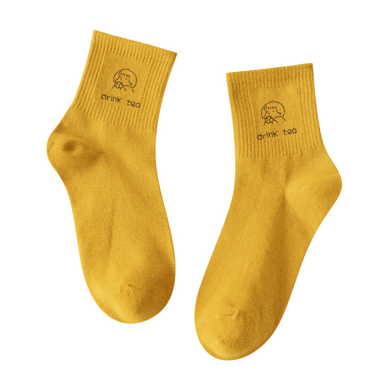 Women's Cute Medium Tube Thin Hot Stamping Socks
