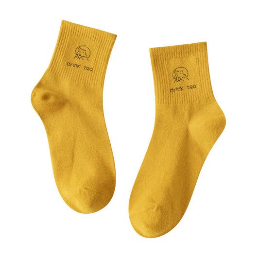Women's Cute Medium Tube Thin Hot Stamping Socks