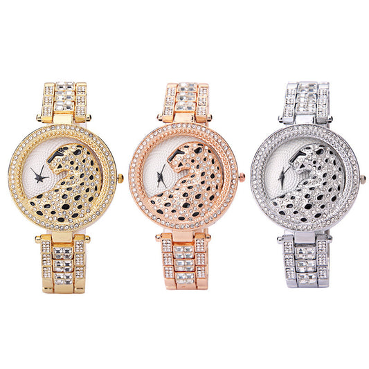 Damers tredimensionelle ur med diamant-leopardprint
