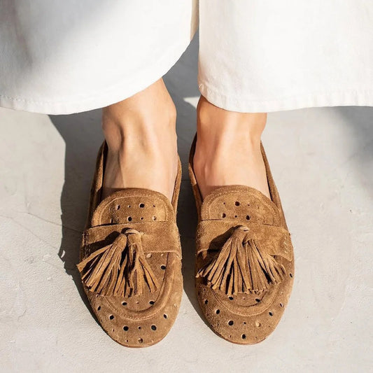 Retro Closed Toe Suede Tassel Brown Shoes