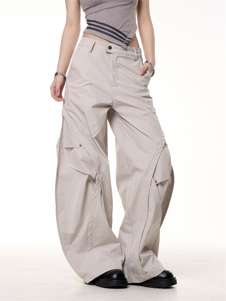 Retro Functional Pleated Loose Wide-leg Pants