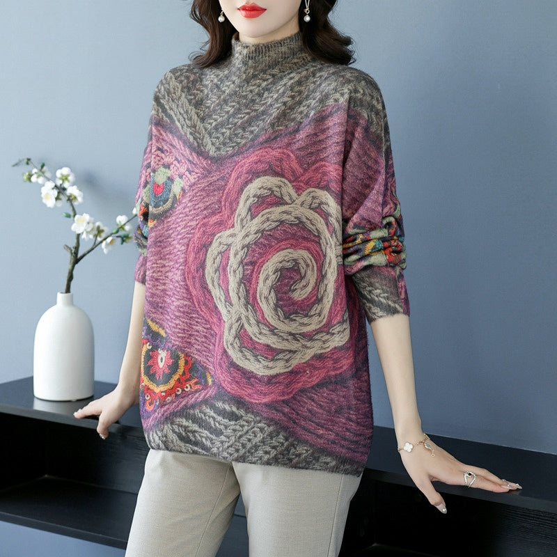 Plus-sized Fashion Personalized Printing Knitted Pullover Sweater