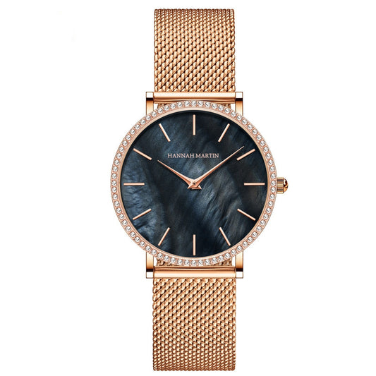 Full Stainless Steel Shell Chain Women's Diamond Shell Surface Quartz Watch