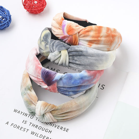 Fabric Headband Tie-dyed Velvet Knotted Headband Thickened