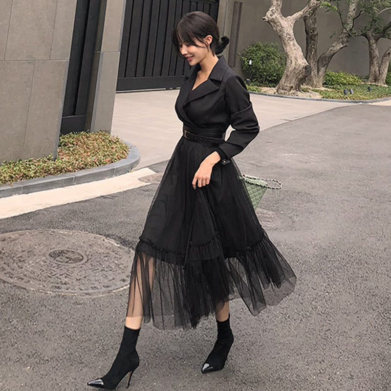 Fashionable Stitching A-line Mesh Dress