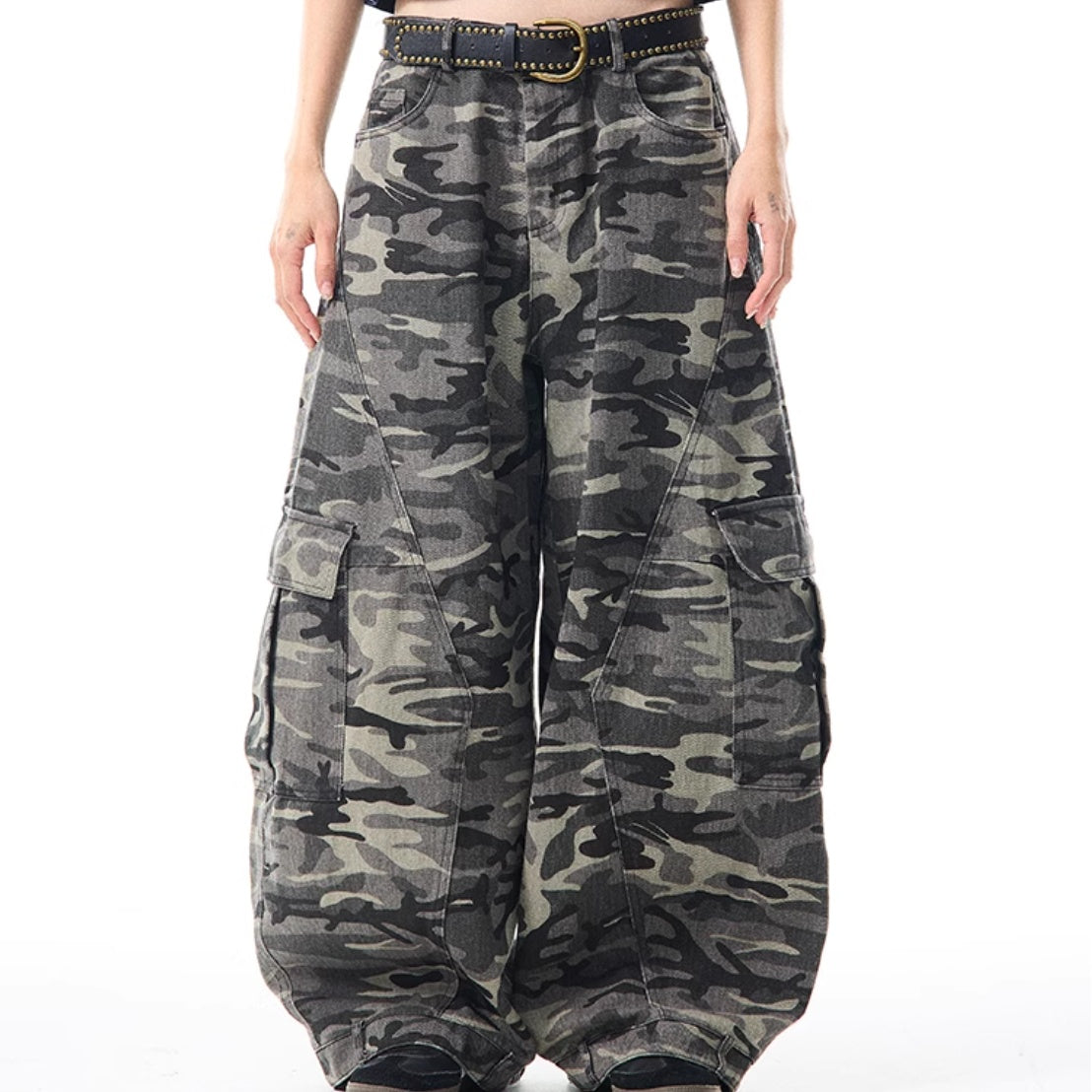 Retro camouflagemønstrede overalls med vide ben til kvinder – løse, afslappede bukser