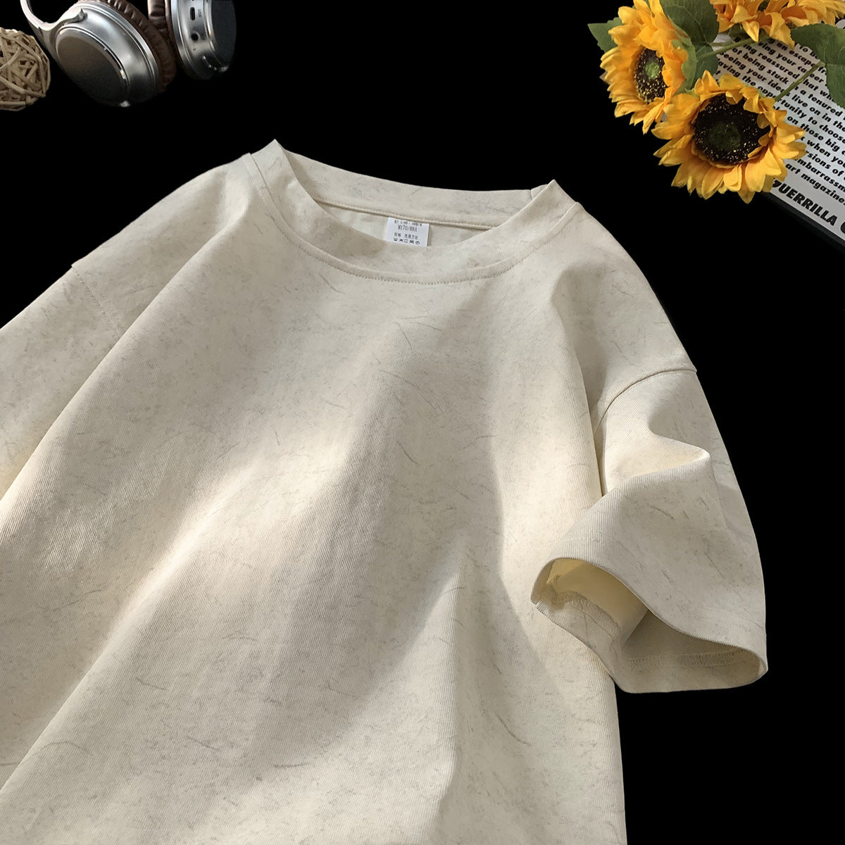 Stenvasket Iskold Tencel Bomuld Is-silke Kortærmet T-shirt