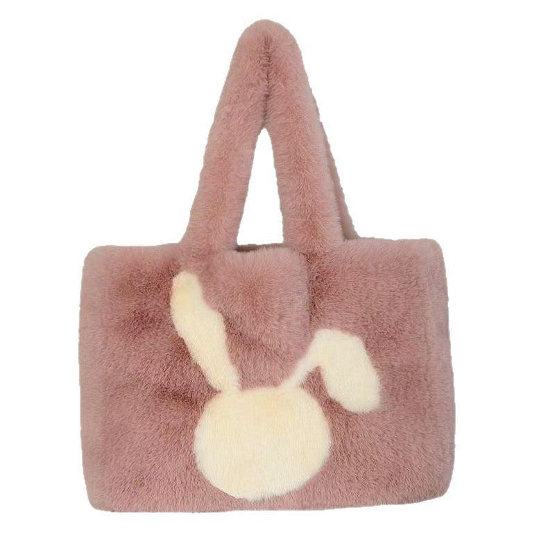 New Cute Rabbit Head One-shoulder Portable Plush Bag