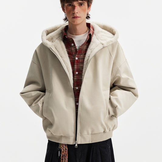 Hooded Cotton Jacket For Winter, Warm And Thick With Fur Collar