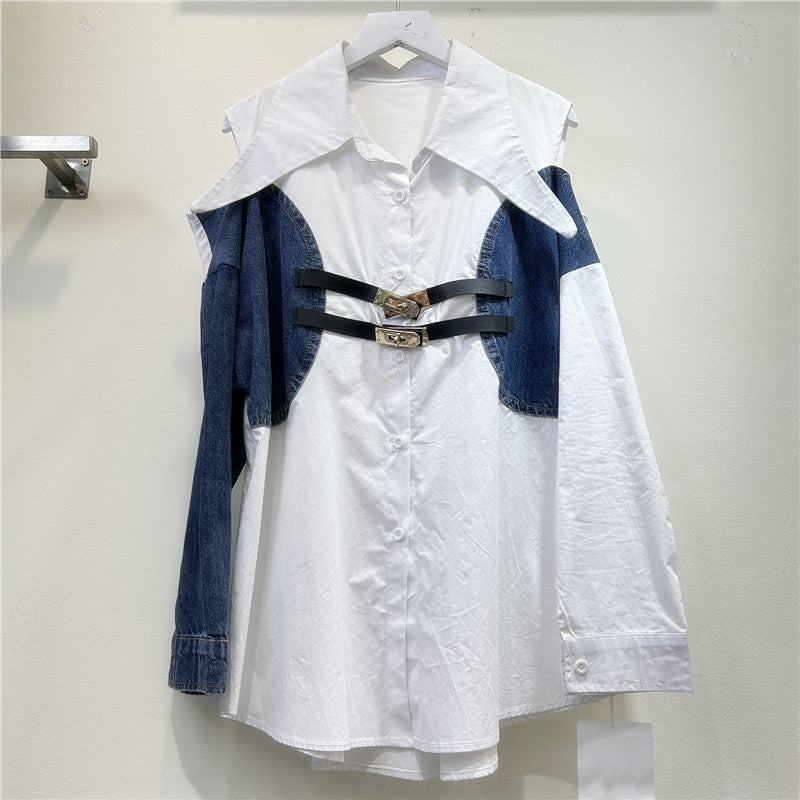 Stilfuld color-block off-shoulder bluse til kvinder i luksuskvalitet