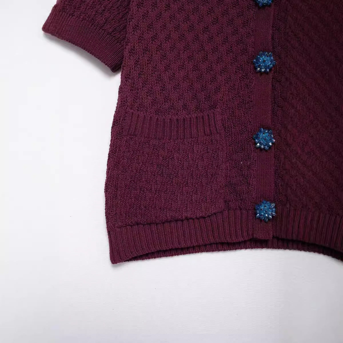 Autumn New Jewelry Knitted Short Sleeve Cardigan Top Women