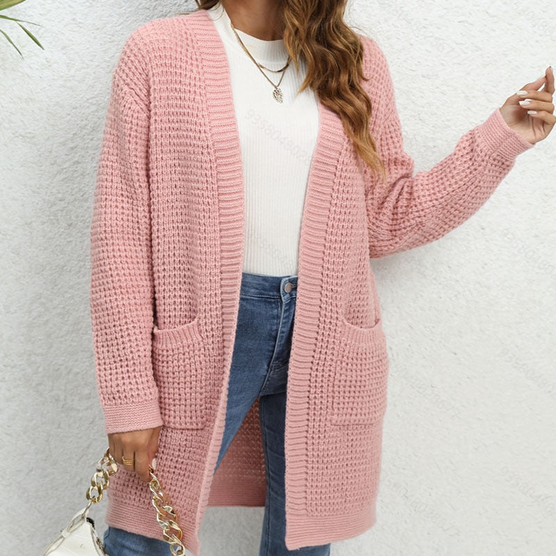 Womens Knitted Long Cable Knit Sweater Coat