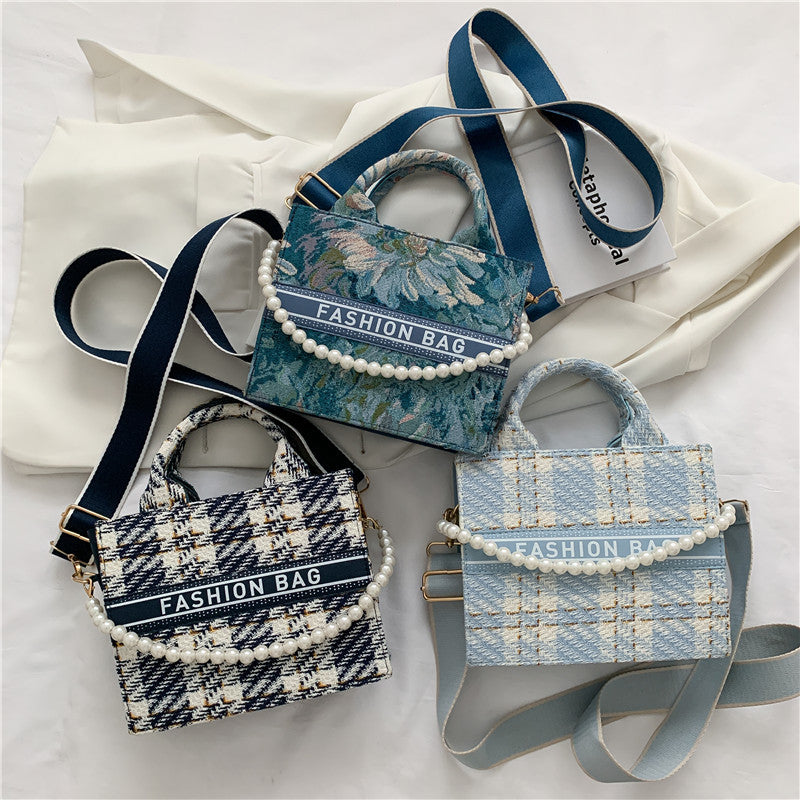 Plaid Beaded Printed Fashion Crossbody Square Bag