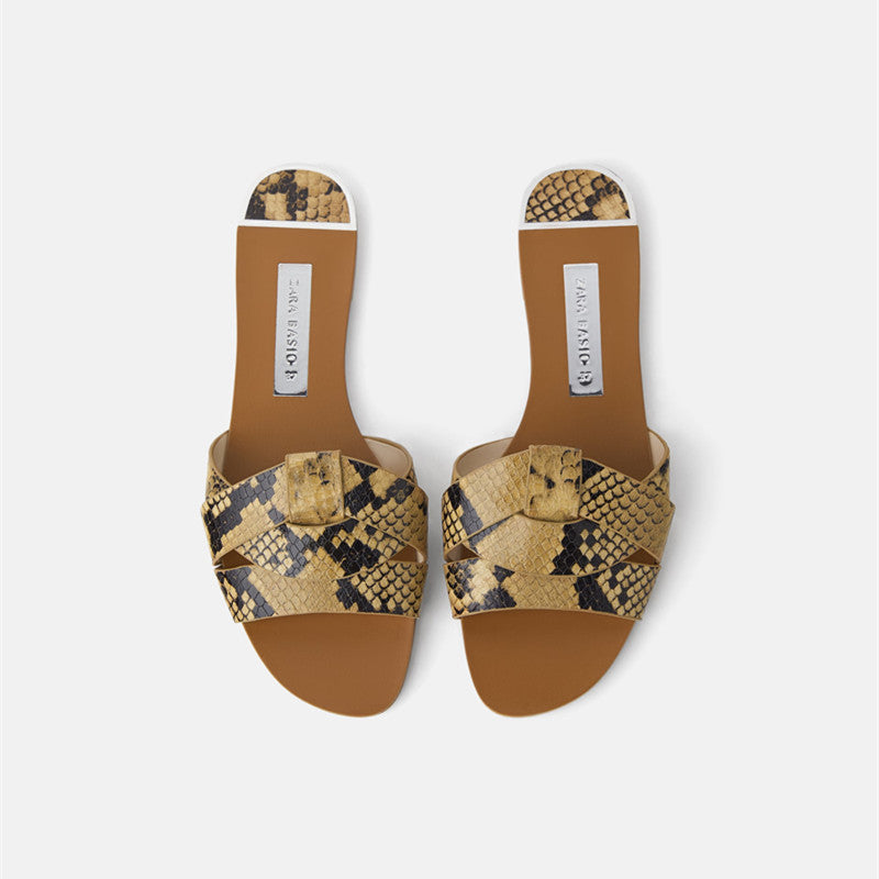 Women's Cross Leather Flat Sandals