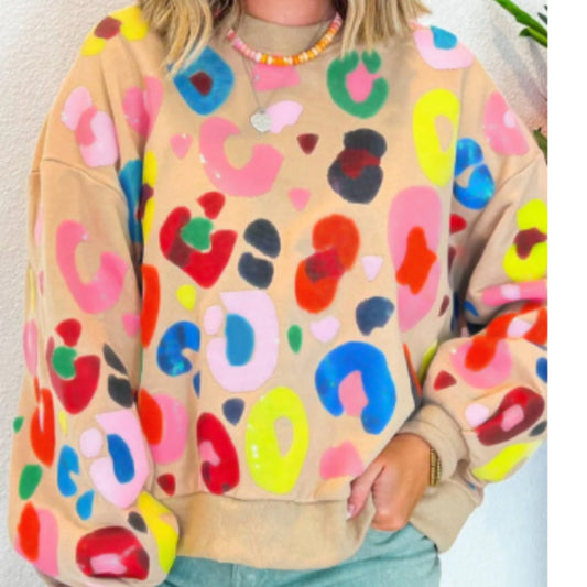 Vinter leopardprint sweatshirt med rund hals