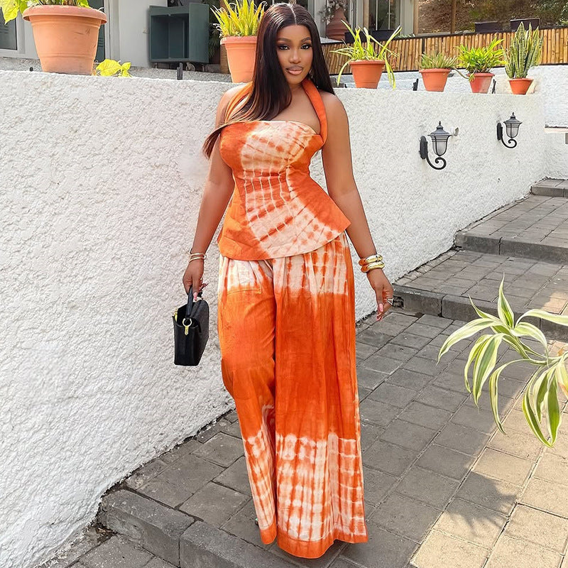 Women's Loose-fit Backless Printed Skirt Set