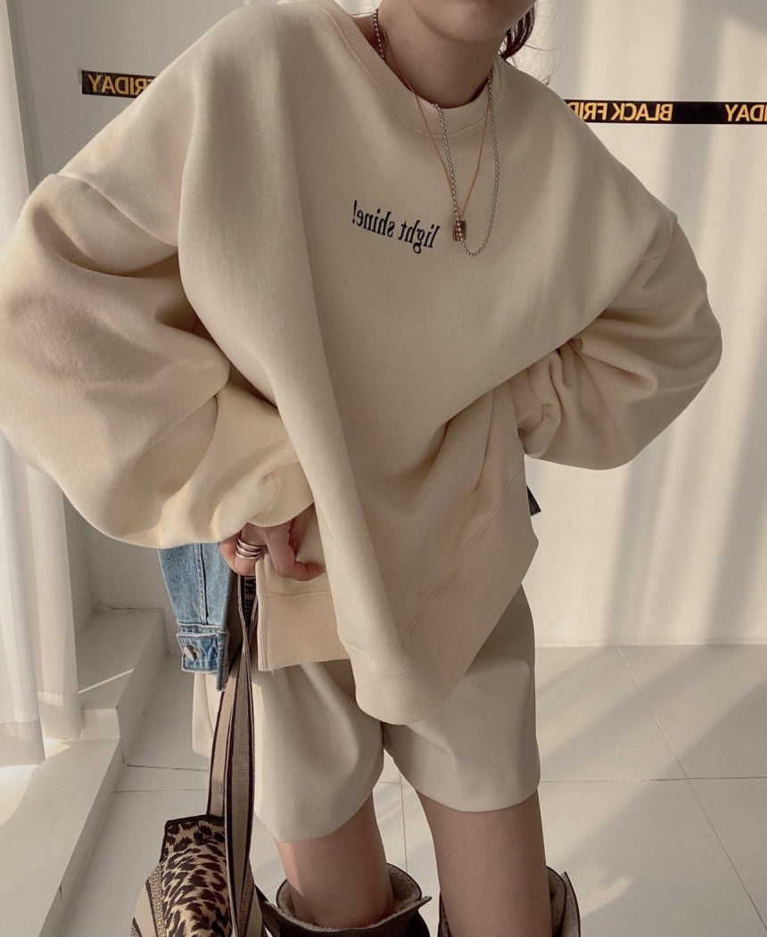 Women's Round Neck Letter Patch Denim Sweatshirt