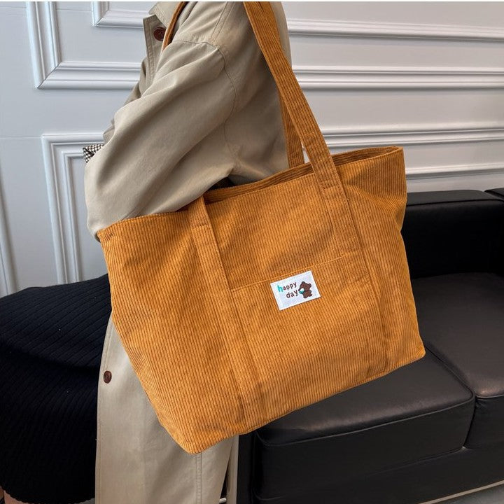 Simple Striped Velvet Large Capacity Shoulder Bag Female