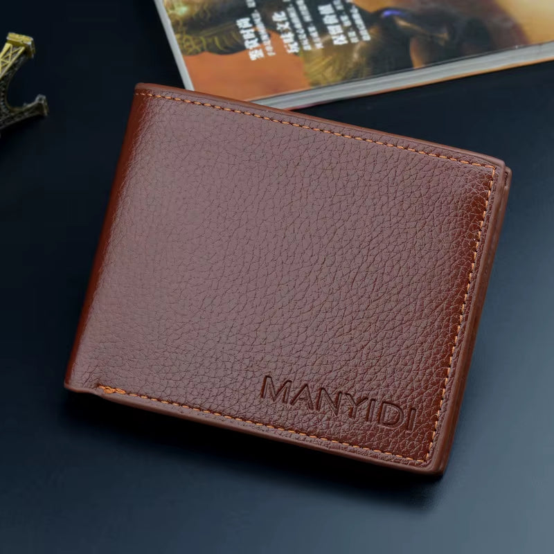 New Wallet Short Men'S Thin Wallet Horizontal Business Casual Lychee Pattern Retro Soft Leather Wallet