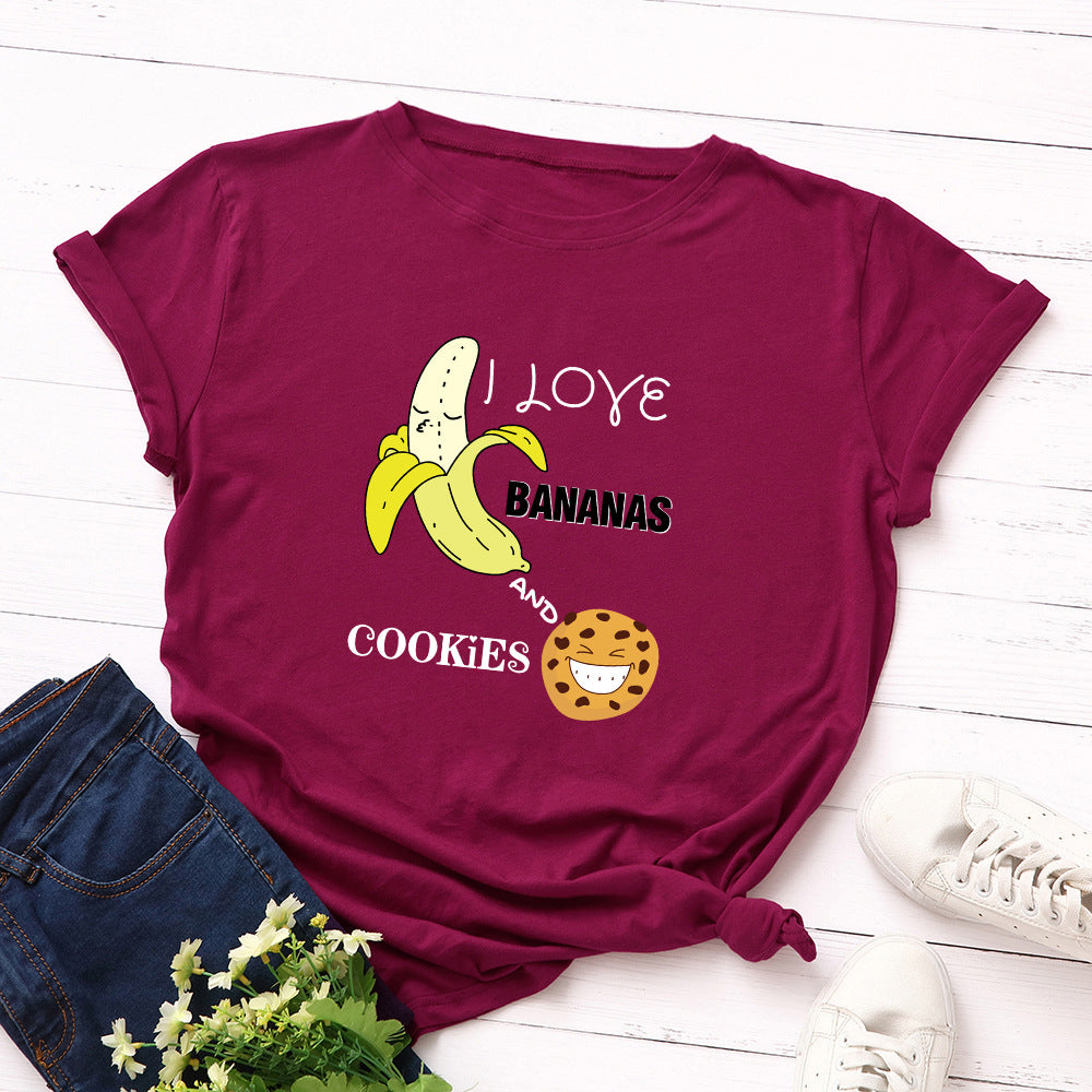 Women's Spoof Banana Letters Loose Crew Neck Short Sleeve T-Shirt