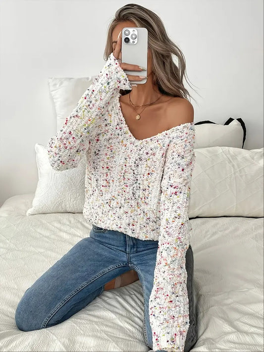 V-Neck Color Block Sweater For Women