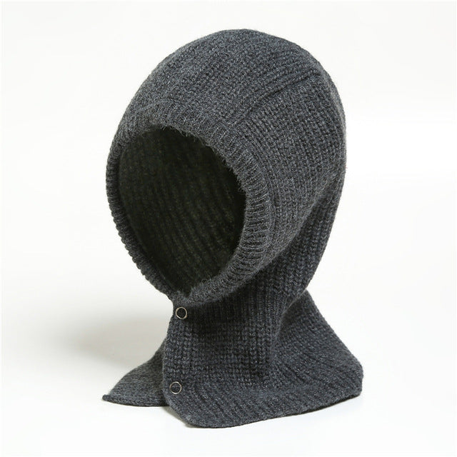 One Piece Warm Solid Button Wool Hat Neckband