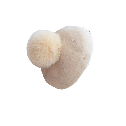 Women's Autumn And Winter Fox Fur Ball Vintage Wool Hat