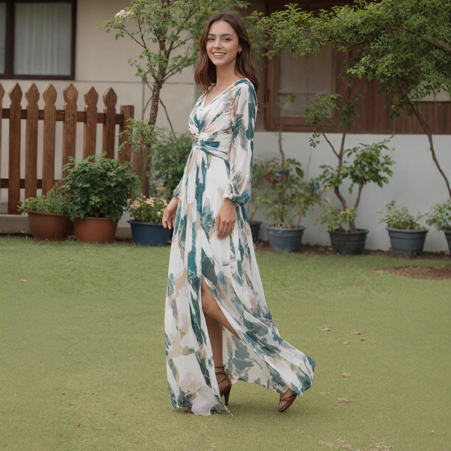 Womens Fashion Backless Long-sleeve Dress