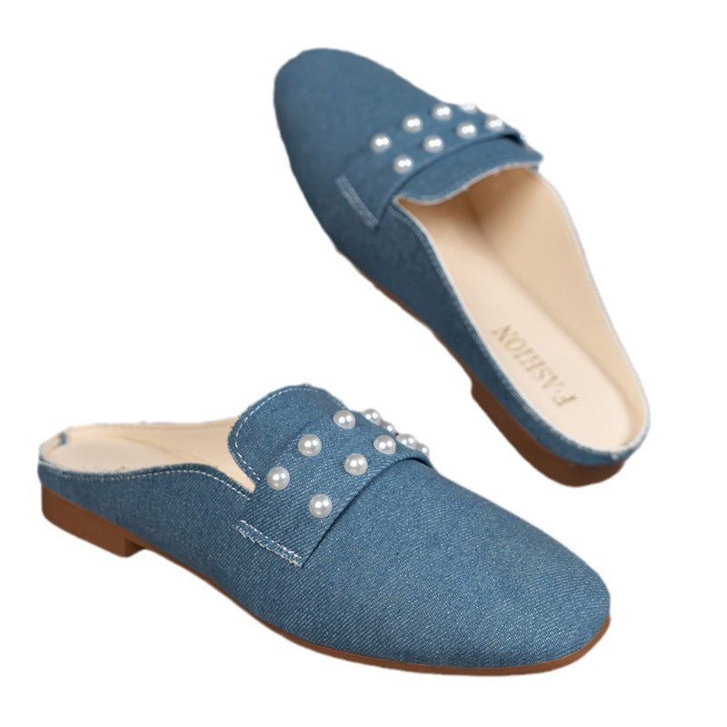 Leisure Flat Bottom Pearl Toe Cap Slippers